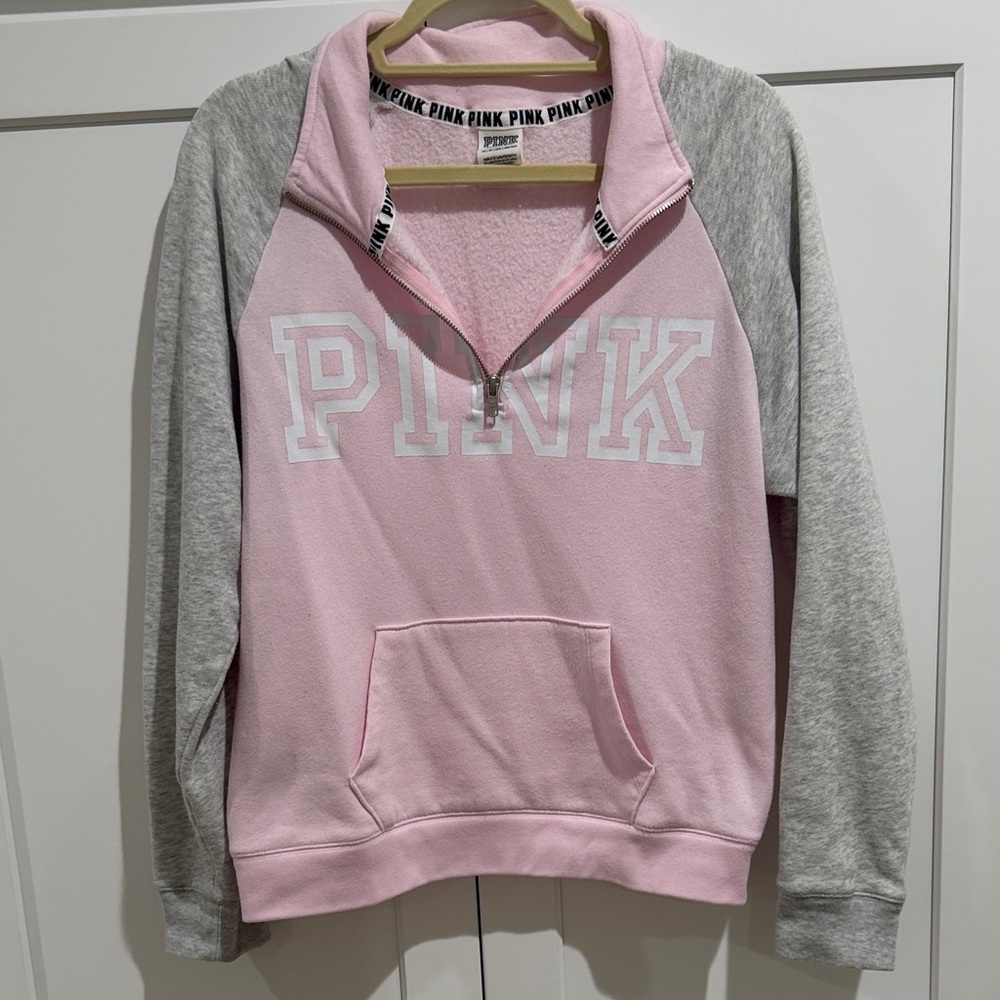 PINK Victoria's Secret Half-Zip Sweater - Soft Pink and Gray XS
